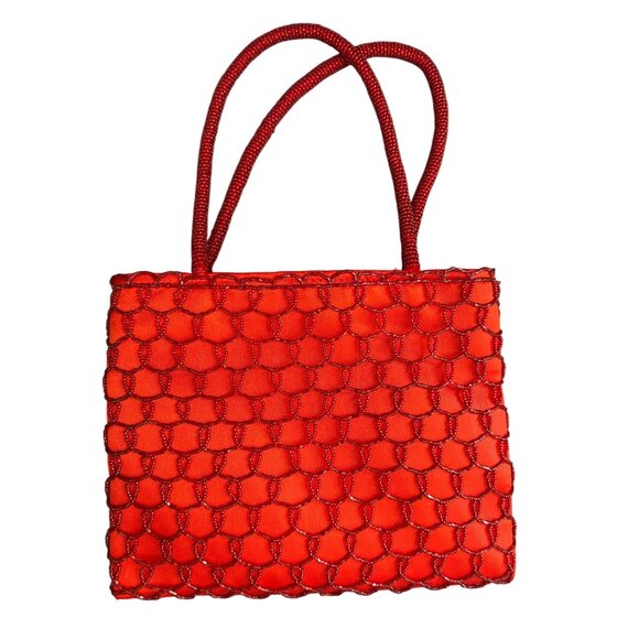 Red Bijoux Terner Evening Handbag With Beaded Pattern & Rope Handles - Picture 2 of 4